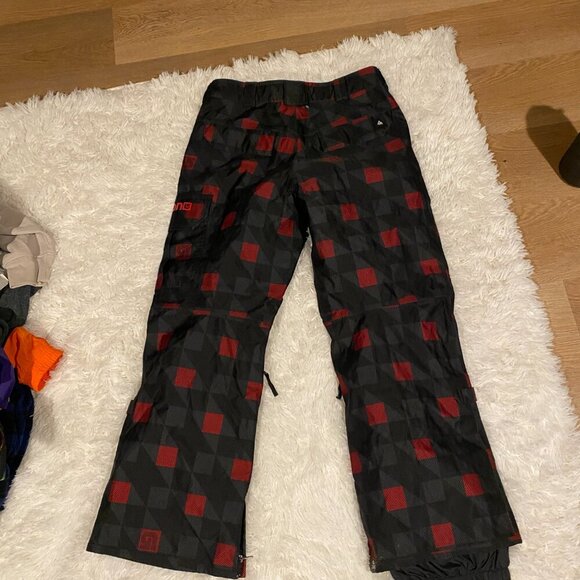 Vintage 90s Burton Dryride Checkered Pattern Flannel Snowpants Small Red Black - Picture 2 of 9